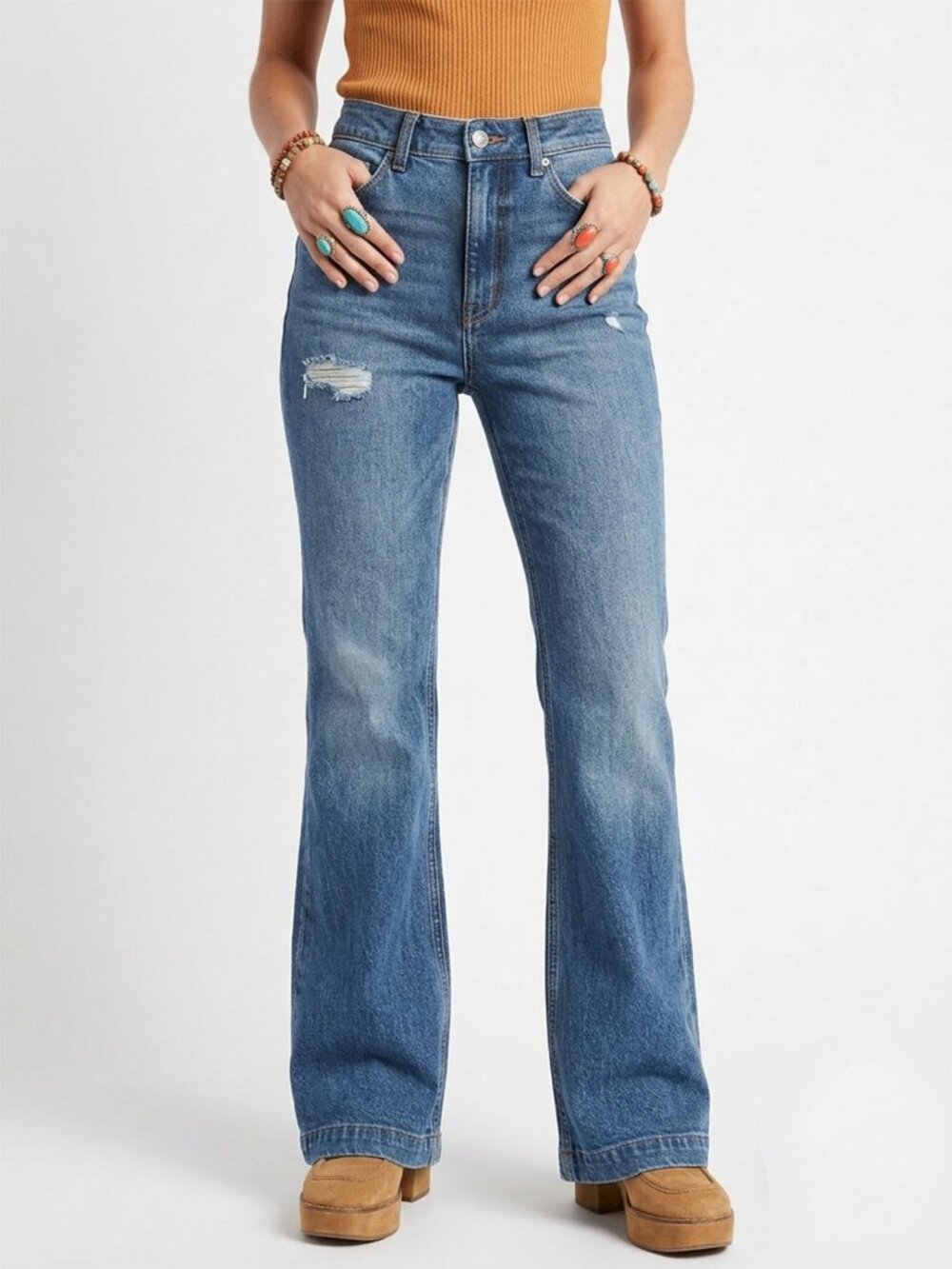 Levi's Premium 70s High Flare Jeans Sz 29 NWT Take It Out Distressed Blue Denim